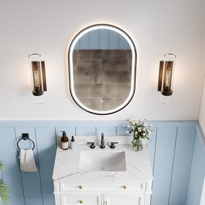 24 in. W x 36 in. H Oval Framed LED Wall-Mounted Bathroom Vanity Mirror Matte Black