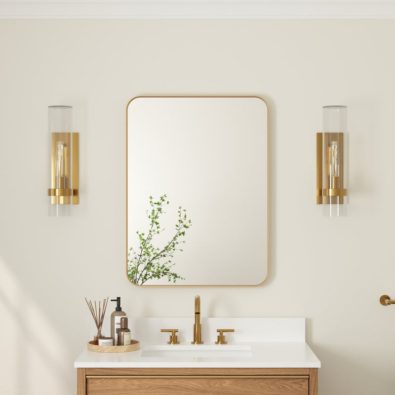 24-in W x 32-in H Brushed Gold Rectangular Framed Bathroom Vanity Mirror