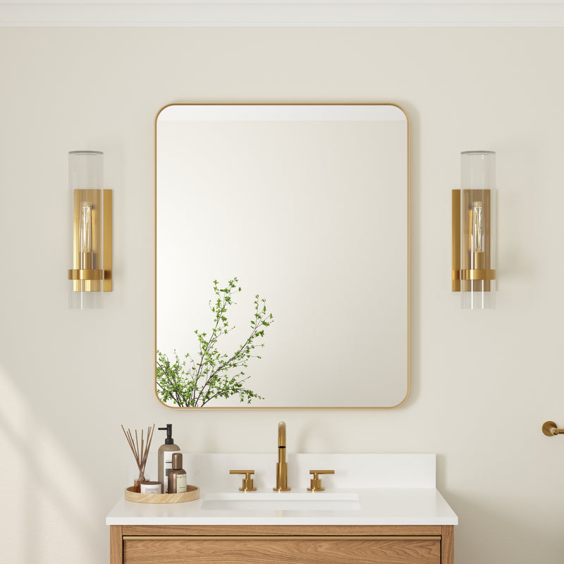 30-in W x 36-in H Brushed Gold Rectangular Framed Bathroom Vanity Mirror