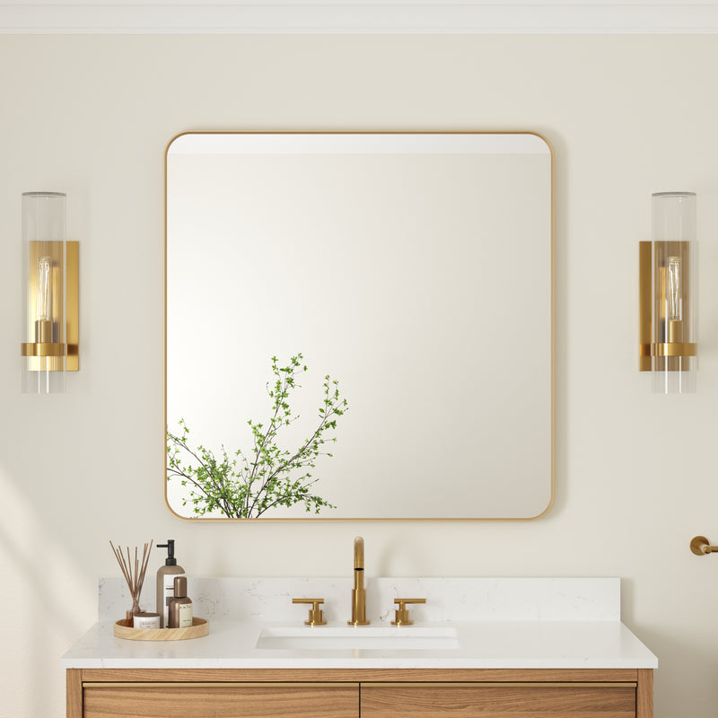 36-in W x 36-in H Brushed Gold Rectangular Framed Bathroom Vanity Mirror