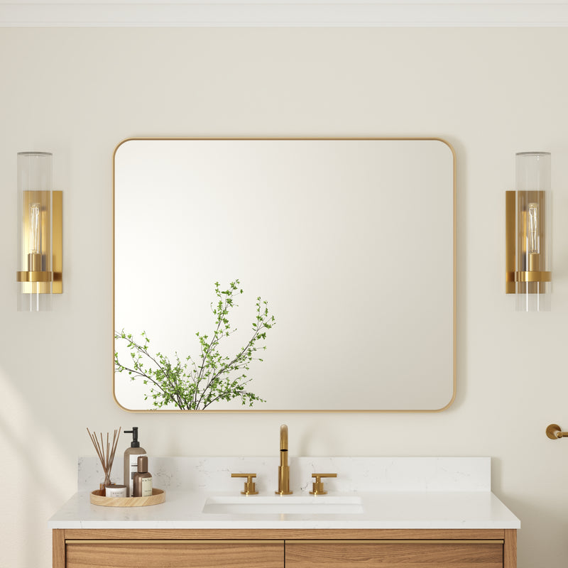 40-in W x 32-in H Brushed Gold Rectangular Framed Bathroom Vanity Mirror