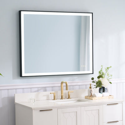 40 in. W x 32 in. H Rectangular Aluminum Framed LED Wall Mount Anti-Fog Modern Decorative Bathroom Vanity Mirror in Matte Black