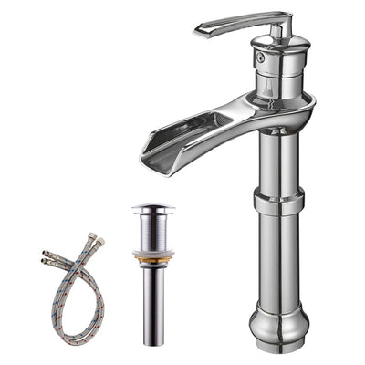 Single Handle Single Hole Bathroom Faucet High Spout Pop-Up Drain Included