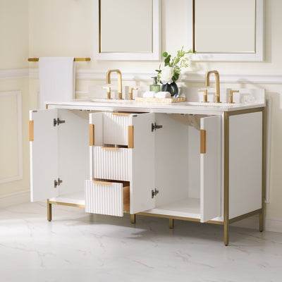 60 in. Bathroom Vanity in White with Quartz Vanity Top in Carrara