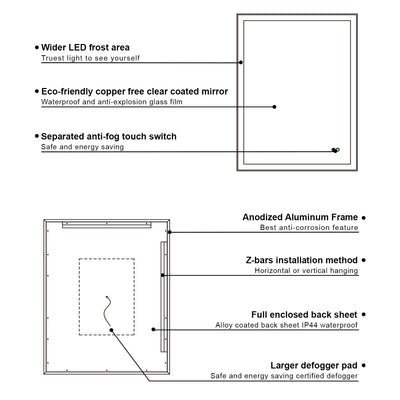 40 in. W x 32 in. H Aluminium Framed Rectangular LED Light Bathroom Vanity Mirror