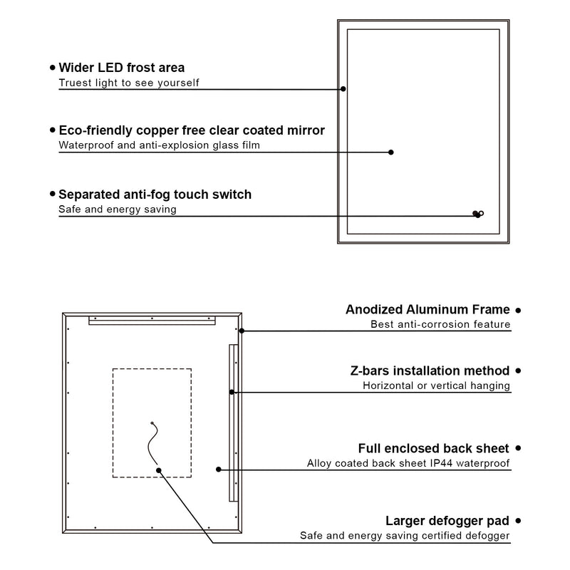 40 in. W x 32 in. H Aluminium Framed Rectangular LED Light Bathroom Vanity Mirror