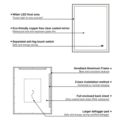 24 in. W x 32 in. H Aluminium Framed Rectangular LED Light Bathroom Vanity Mirror