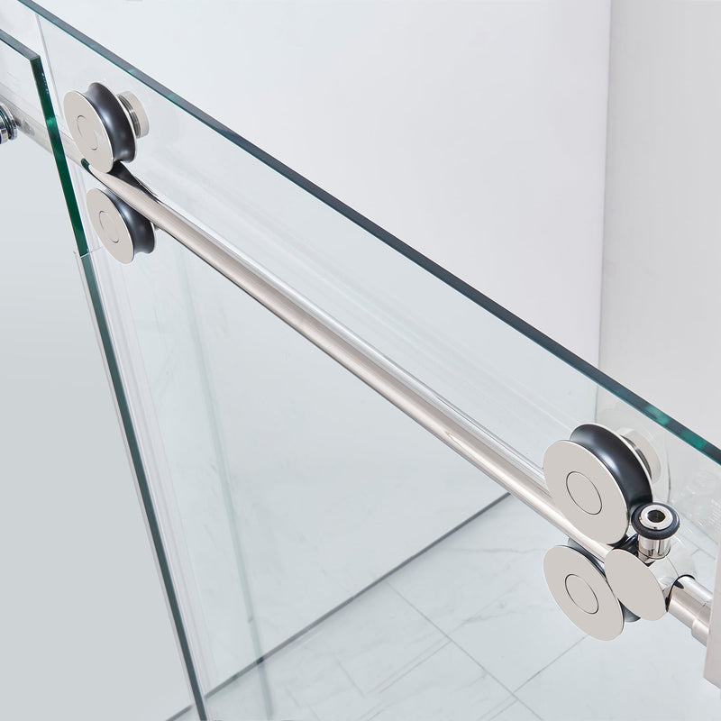 60-in W x 76-in H Double Frameless Bypass/Sliding Brushed Nickel Standard Sliding Shower Door