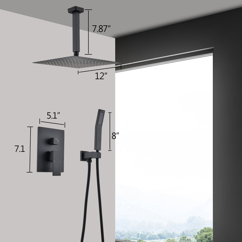 Ceiling Mounted Shower System Combo Set with Handheld and 12 in. Shower head