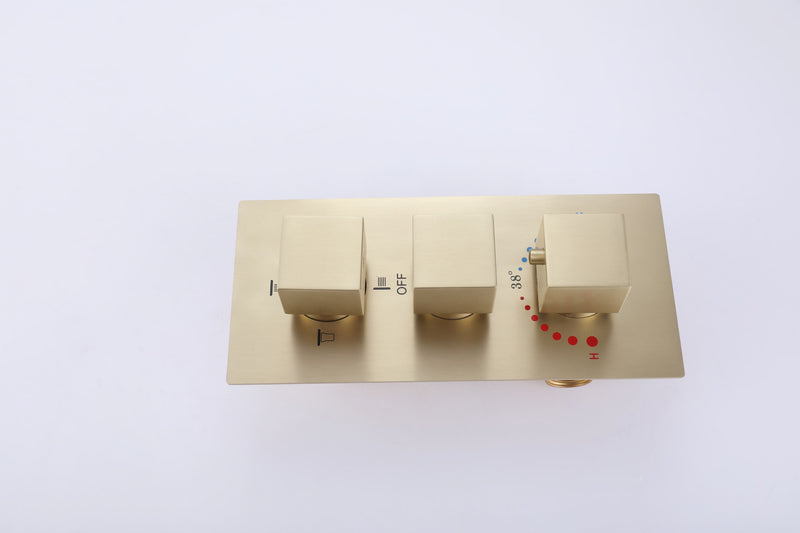 Wall Mounted Golden 3 Handle Thermostatic Shower System With 3 Body Jets