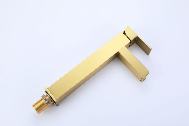 Tall Waterfall Spout Bathroom Lavatory Faucet Deck Mounted Brushed Gold