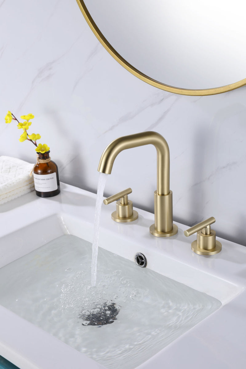 Two Handle Deck Mounted Bathroom Sink Faucet With 360-Degree Swivel Spout