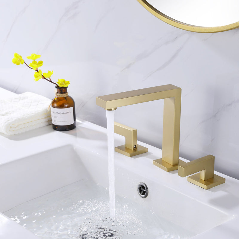 Widespread Bathroom Faucet 3 Hole Brushed Gold Basin Lavatory Mixer Tap