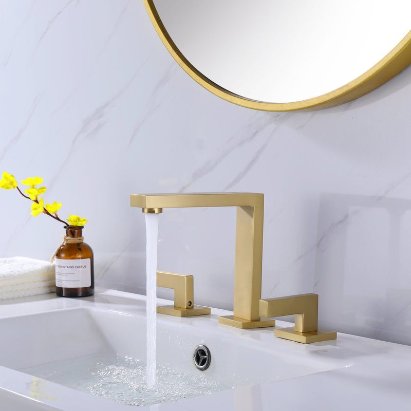 Widespread Bathroom Faucet 3 Hole Brushed Gold Basin Lavatory Mixer Tap