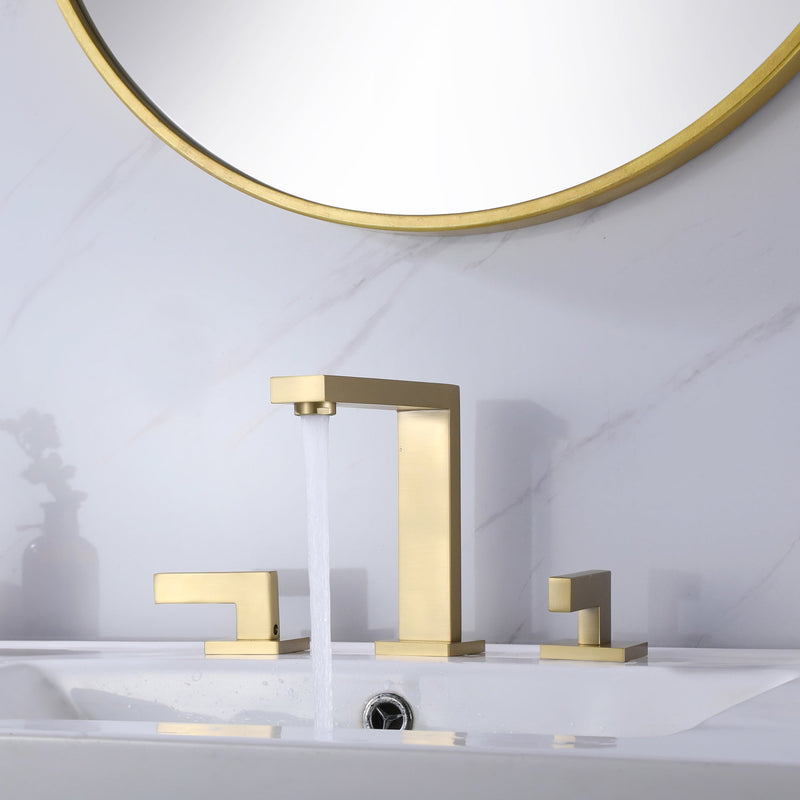 Widespread Bathroom Faucet 3 Hole Brushed Gold Basin Lavatory Mixer Tap