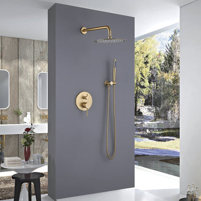 Wall Mount Brushed Gold Round Shower Head Faucet Set