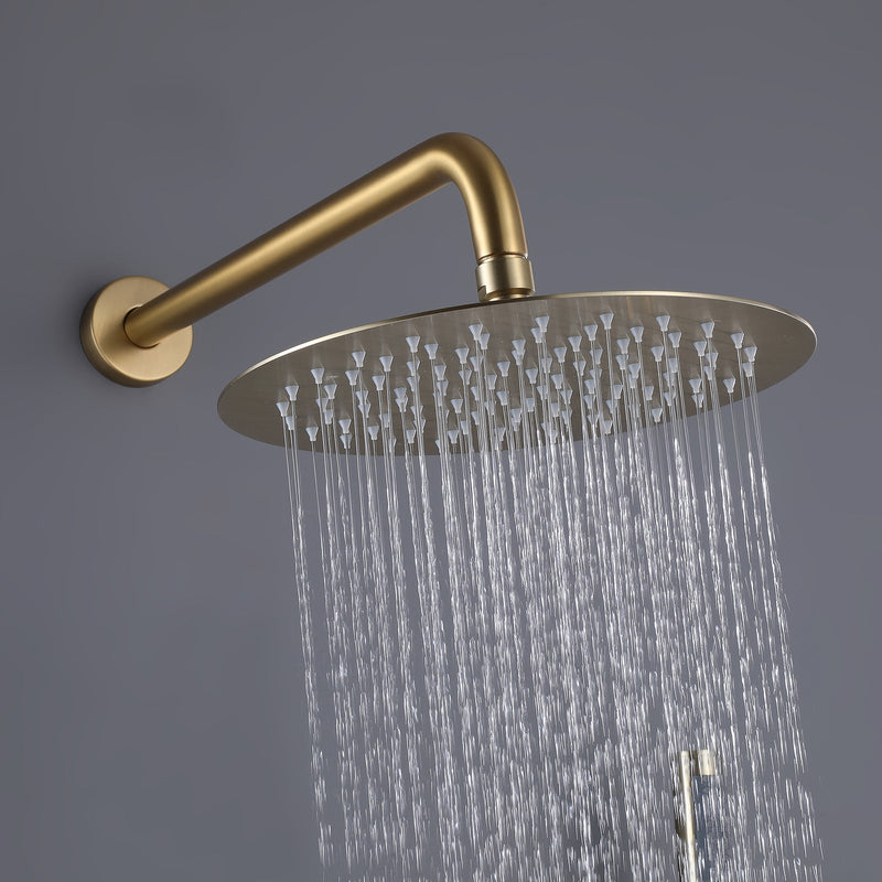 Wall Mount Brushed Gold Round Shower Head Faucet Set