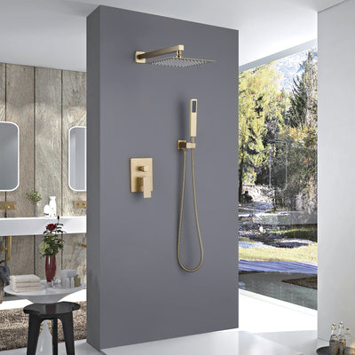 Wall Mounted Rainfall Shower System Brushed Gold Shower Faucets Set