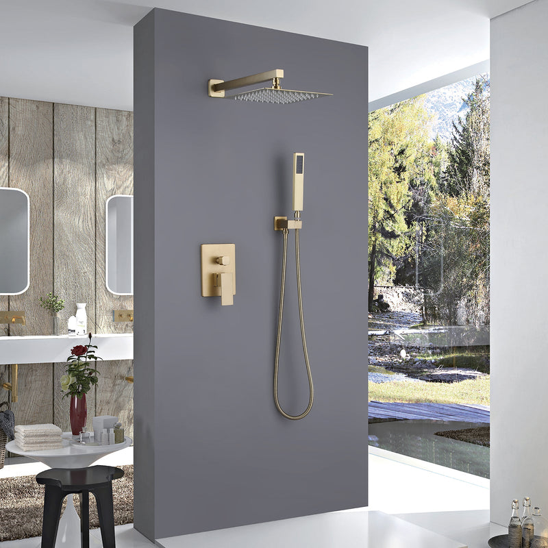 Wall Mounted Rainfall Shower System Brushed Gold Shower Faucets Set