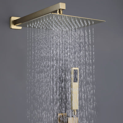 Wall Mounted Rainfall Shower System Brushed Gold Shower Faucets Set