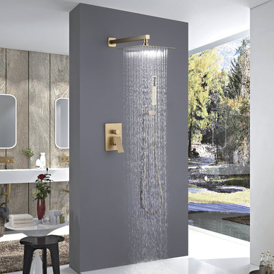 Wall Mounted Rainfall Shower System Brushed Gold Shower Faucets Set