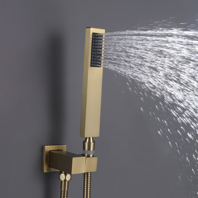 Wall Mounted Rainfall Shower System Brushed Gold Shower Faucets Set