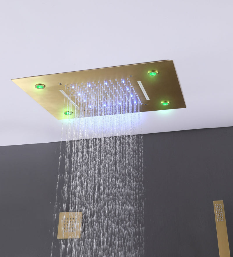 LED Thermostatic Shower System Ceiling Mounted Rainfall Shower Head And 3 Body Massager Jets