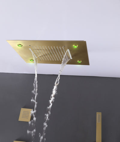 LED Thermostatic Shower System Ceiling Mounted Rainfall Shower Head And 3 Body Massager Jets