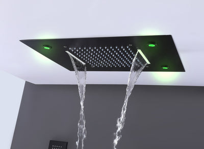 LED Thermostatic Shower System Ceiling Mounted Rainfall Shower Head And 3 Body Massager Jets