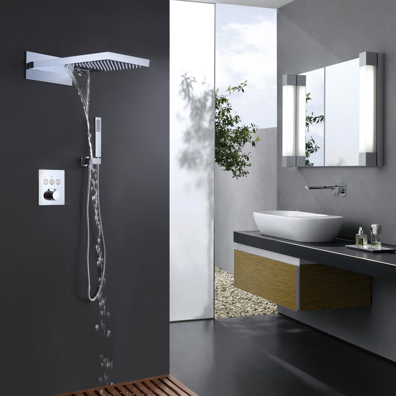 Thermostatic Shower System Matte Black Rainfall Shower Head with Handheld Sprayer