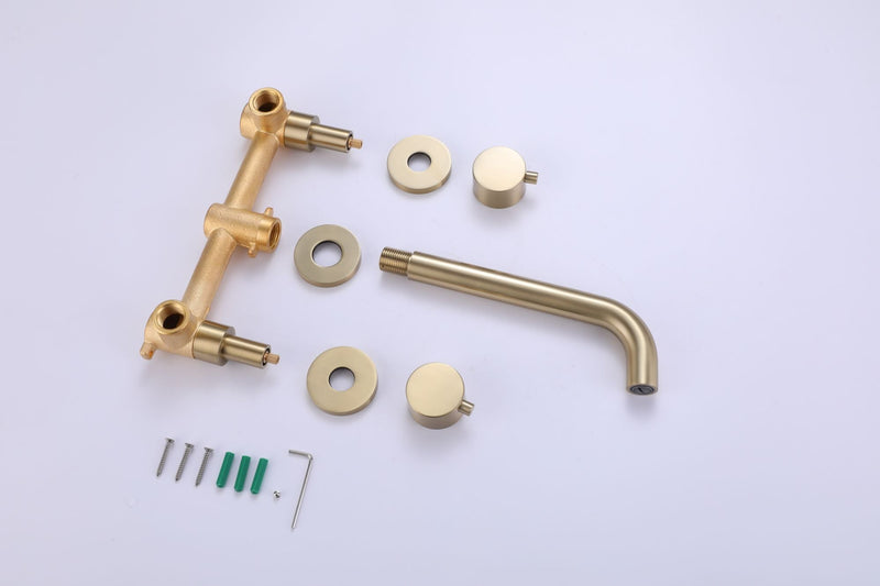 Solid Brass Wall Mounted Two Handle Bathroom Sink Faucet