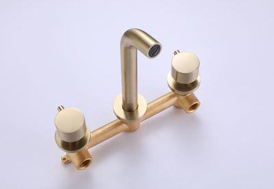 Solid Brass Wall Mounted Two Handle Bathroom Sink Faucet