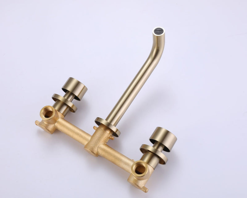 Solid Brass Wall Mounted Two Handle Bathroom Sink Faucet