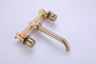 Solid Brass Wall Mounted Two Handle Bathroom Sink Faucet