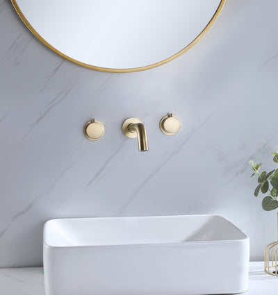 Solid Brass Wall Mounted Two Handle Bathroom Sink Faucet