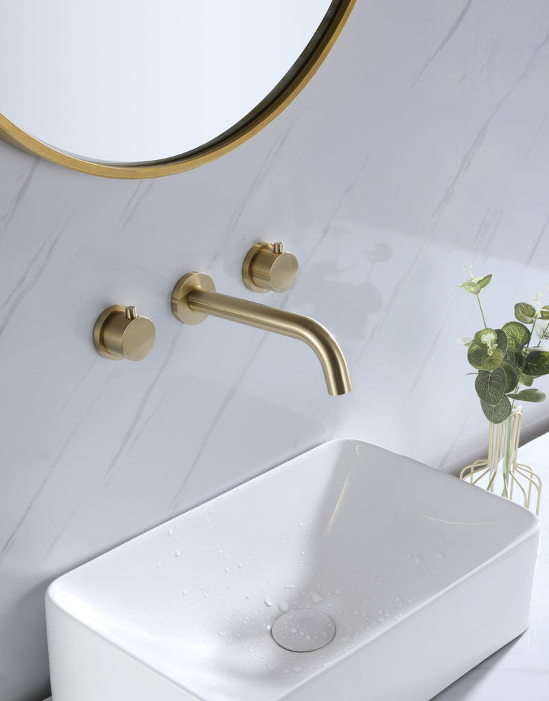 Solid Brass Wall Mounted Two Handle Bathroom Sink Faucet