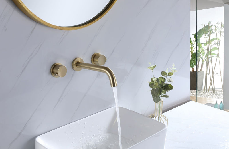 Solid Brass Wall Mounted Two Handle Bathroom Sink Faucet