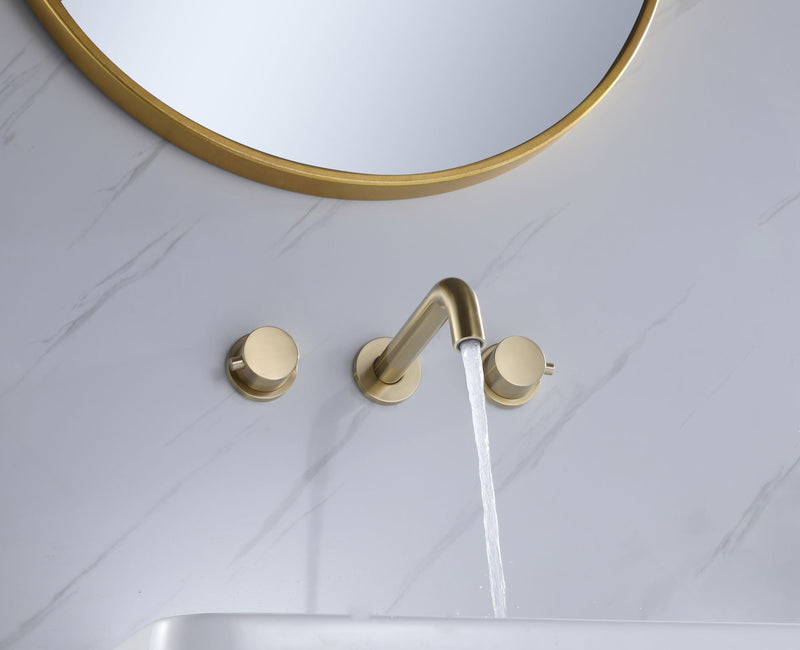 Solid Brass Wall Mounted Two Handle Bathroom Sink Faucet