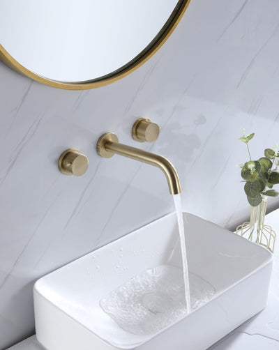 Solid Brass Wall Mounted Two Handle Bathroom Sink Faucet