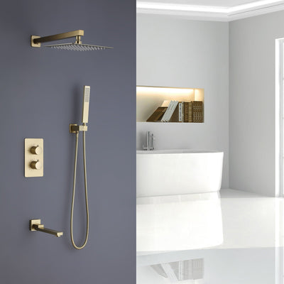 Wall Mounted Matte Black Thermostatic Shower System With Tub Spout