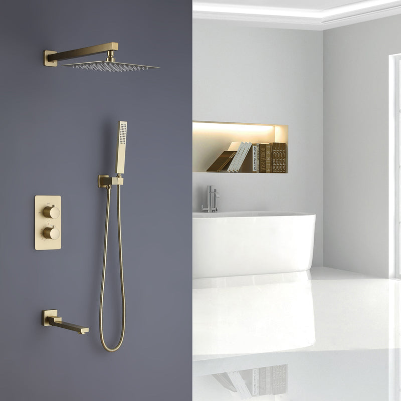 Wall Mounted Matte Black Thermostatic Shower System With Tub Spout