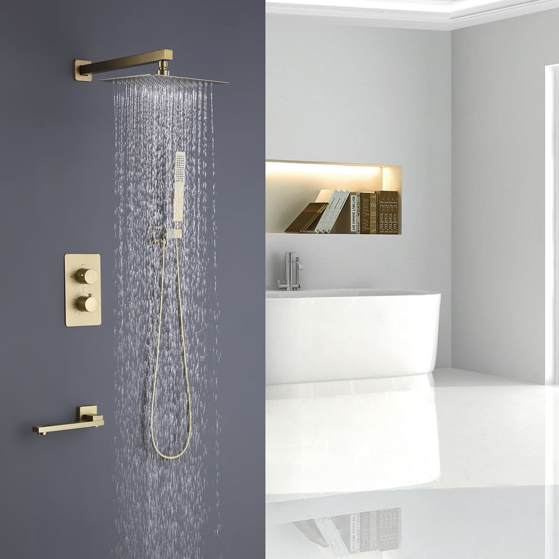 Wall Mounted Matte Black Thermostatic Shower System With Tub Spout