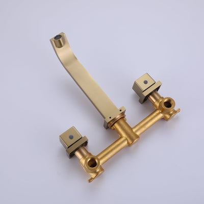 Wall Mounted Brushed Gold Bathroom Sink Faucet With Rough-In Valve Included