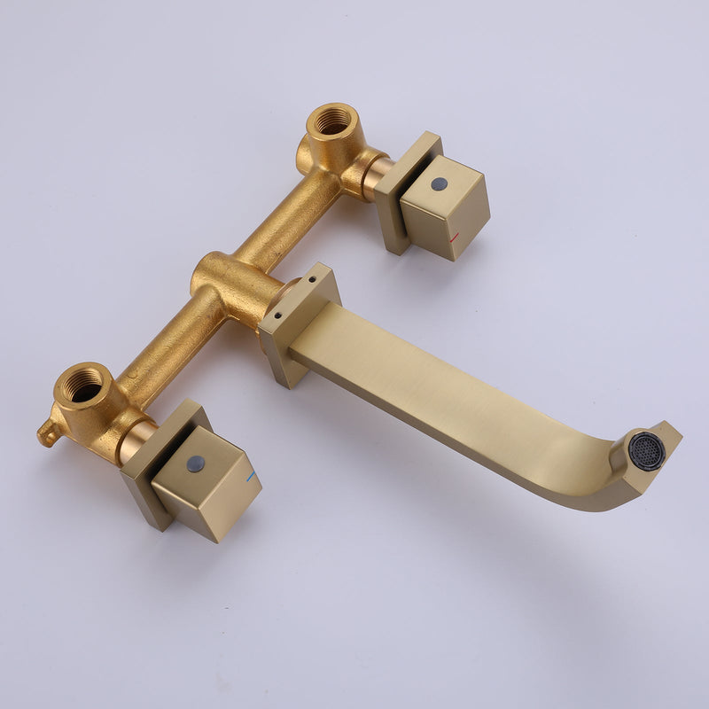 Wall Mounted Brushed Gold Bathroom Sink Faucet With Rough-In Valve Included