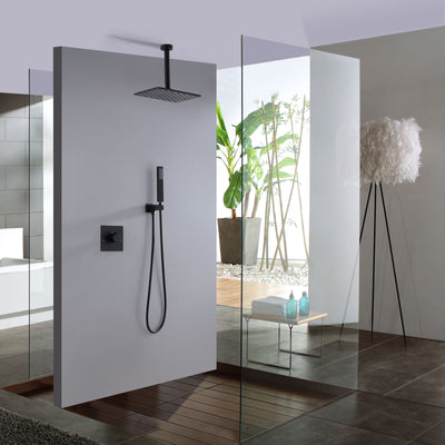 Concealed Ceiling Mounted Single Handle Matte Black Shower Faucet Set