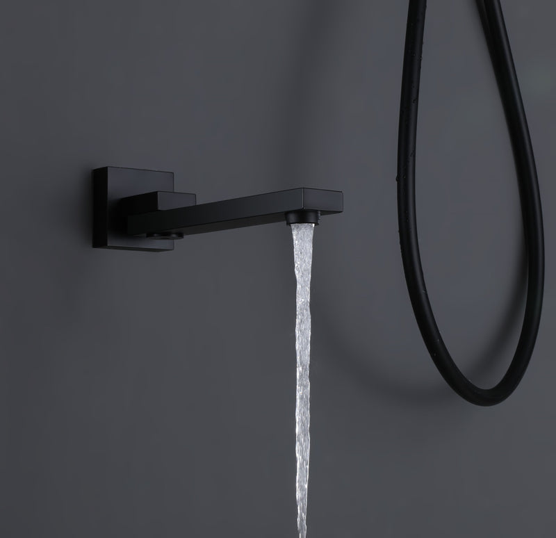 Wall Mounted Matte Black Thermostatic Shower System With Tub Spout