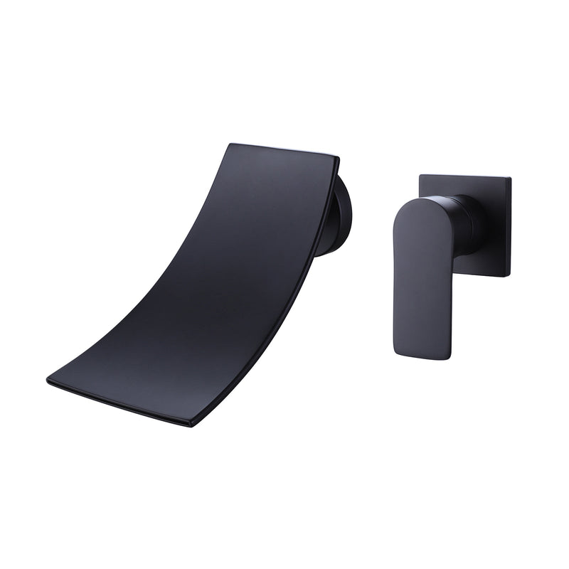 Wall Mounted Single Handle Waterfall Bathroom Sink Faucet In Black Finish