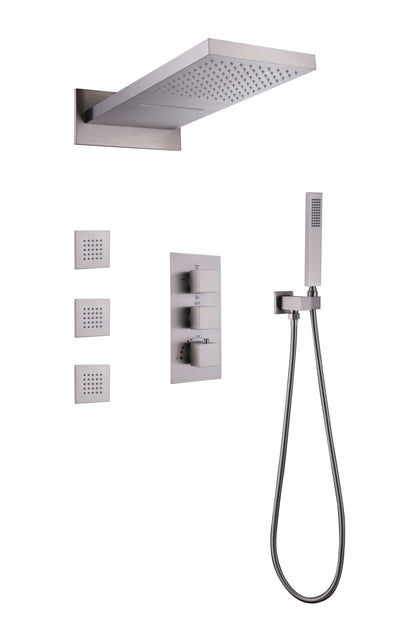 Wall Mounted Golden 3 Handle Thermostatic Shower System With 3 Body Jets