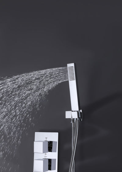 LED Thermostatic Shower System Ceiling Mounted Rainfall Shower Head And 3 Body Massager Jets