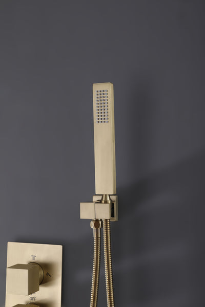 Wall Mounted Golden 3 Handle Thermostatic Shower System With 3 Body Jets